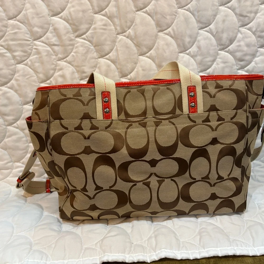 Stylish Brown and orange Coach Diaper Bag - Picture 5 of 6